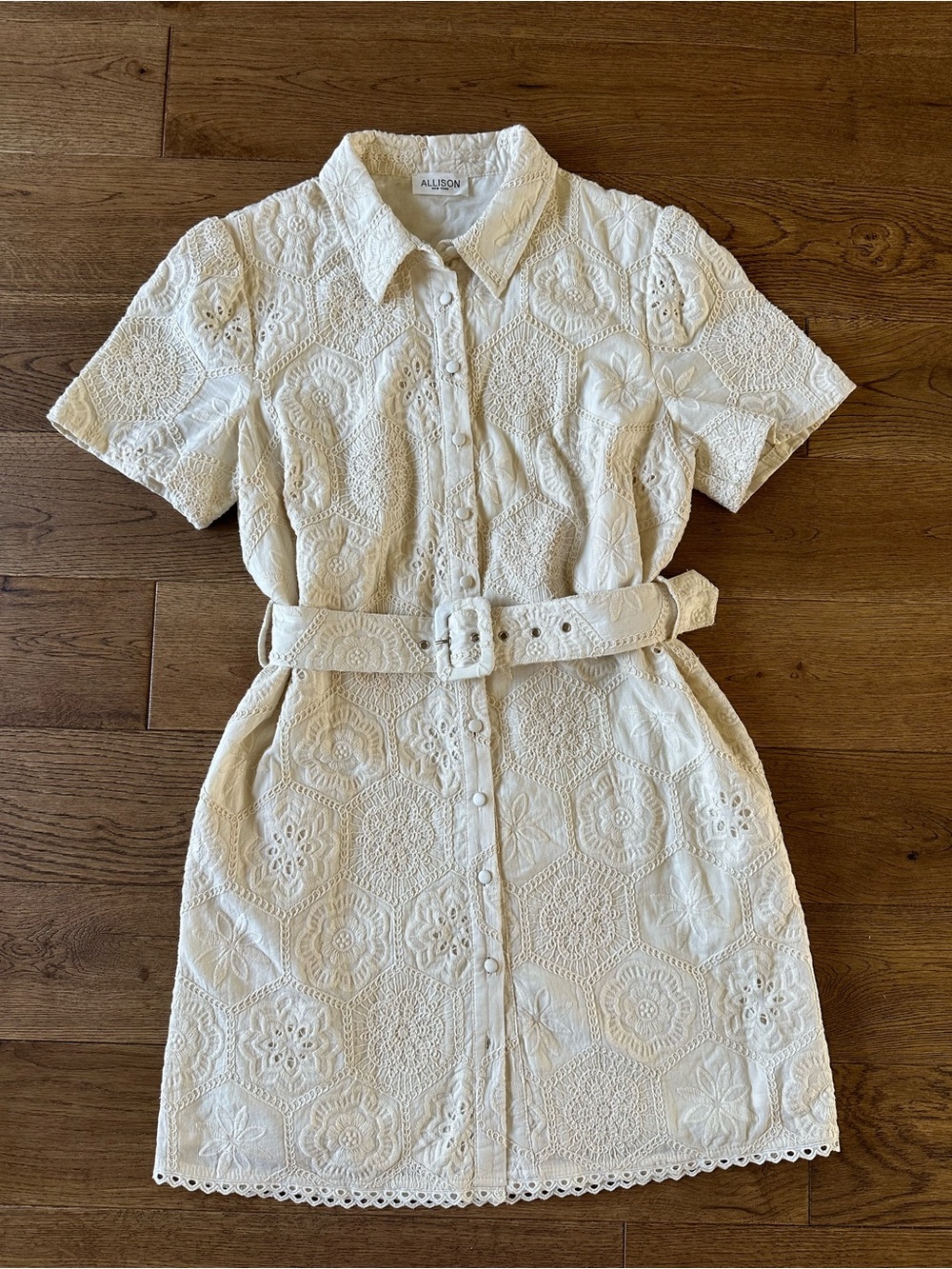 ALLISON New York Cotton Eyelet Ivory Dress Belted S